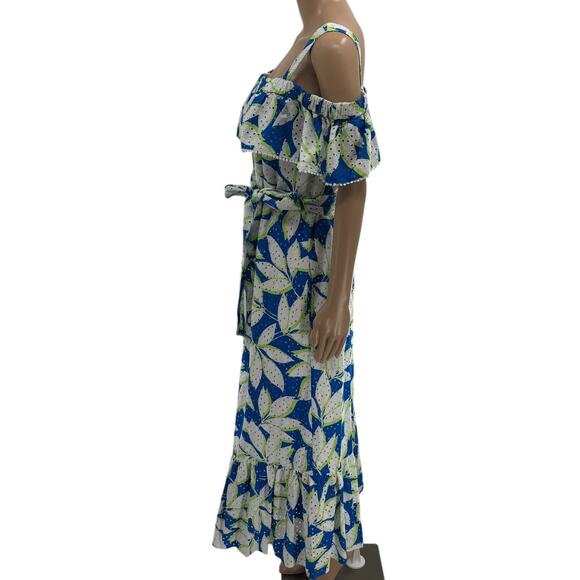 Draper James Sapphire Blue Eyelet Off The Shoulder Midi Flounce Dress - Picture 6 of 12